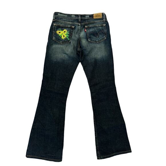 Levi’s 518 Superlow Bootcut Jeans Y2K Heart Floral Patch Vintage Sz 7M - Picture 2 of 10